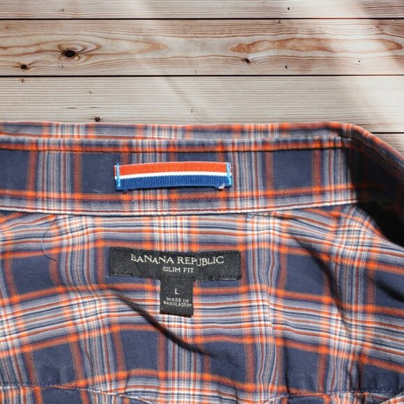 Banana Republic Blue Plaid Shirt Size Large - Picture 3 of 7